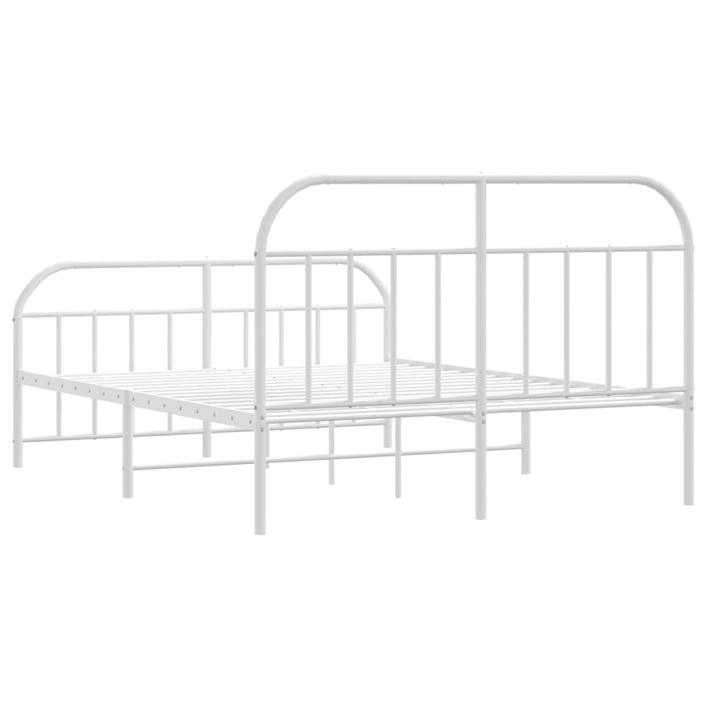 Metal Bed Frame with Headboard and Footboard White 153x203 cm Queen