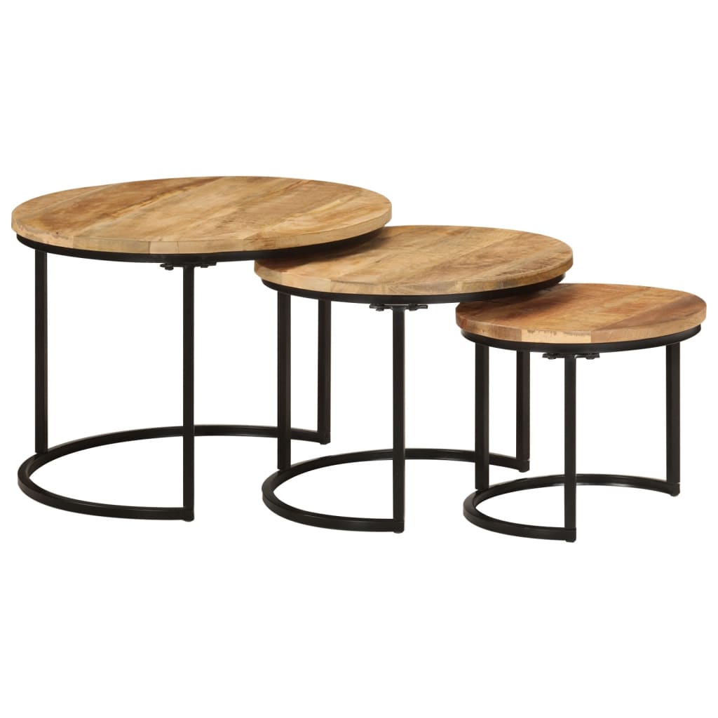 Nesting Tables 3 pcs Solid Rough Wood Mango