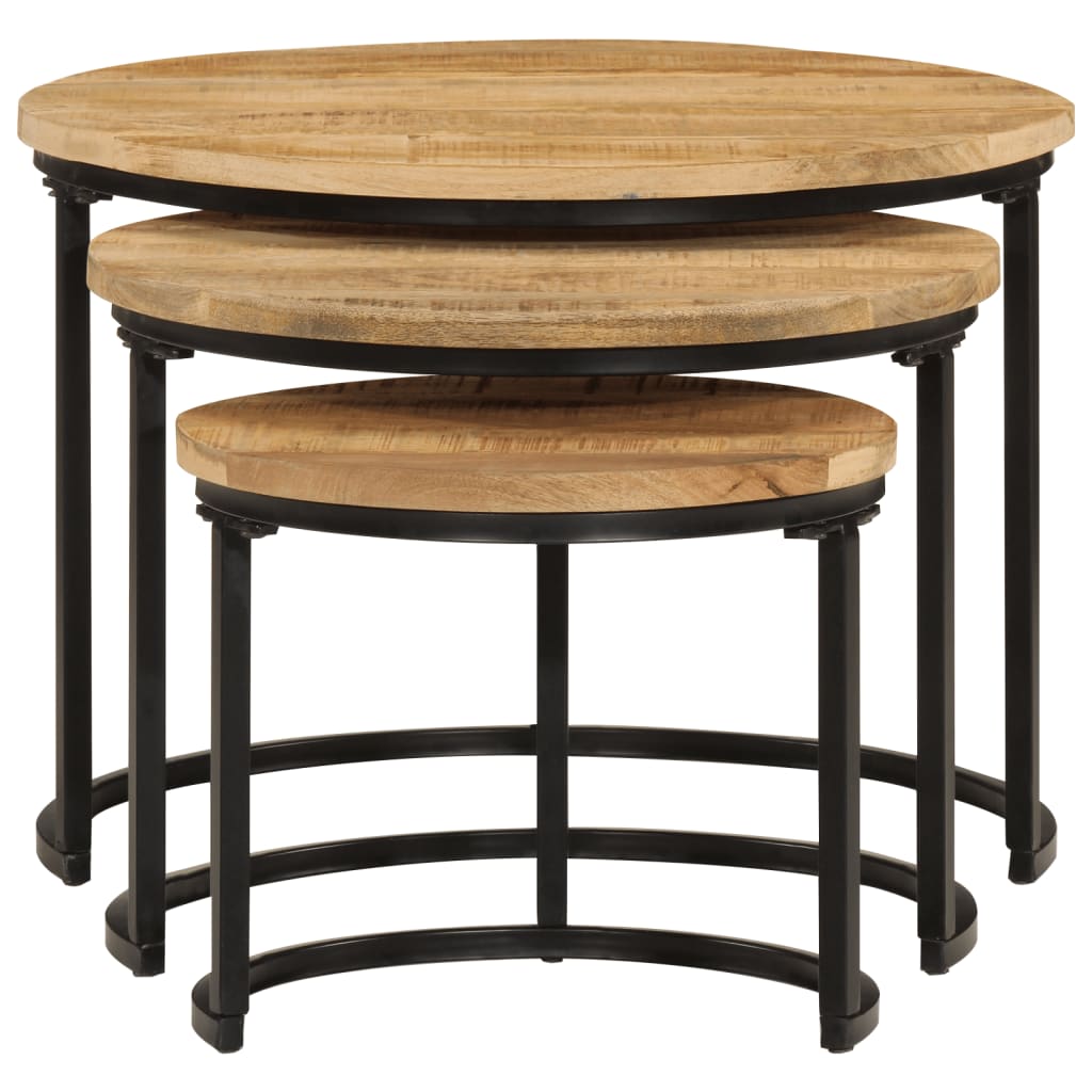 Nesting Tables 3 pcs Solid Rough Wood Mango