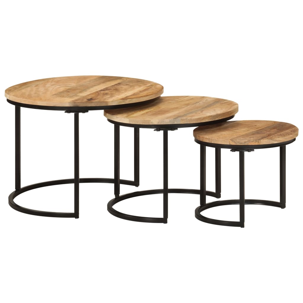 Nesting Tables 3 pcs Solid Rough Wood Mango