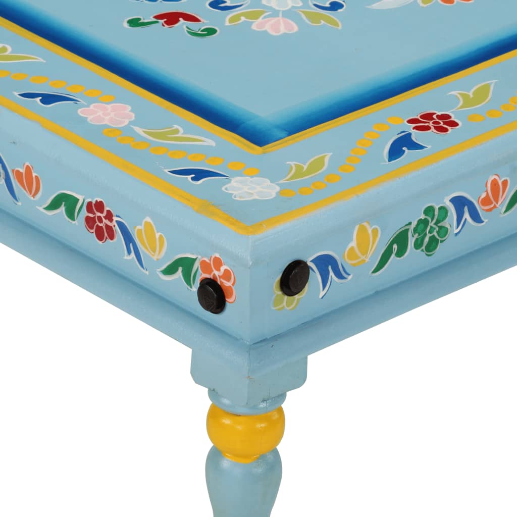 Coffee Table Turquoise Hand Painted Solid Wood Mango