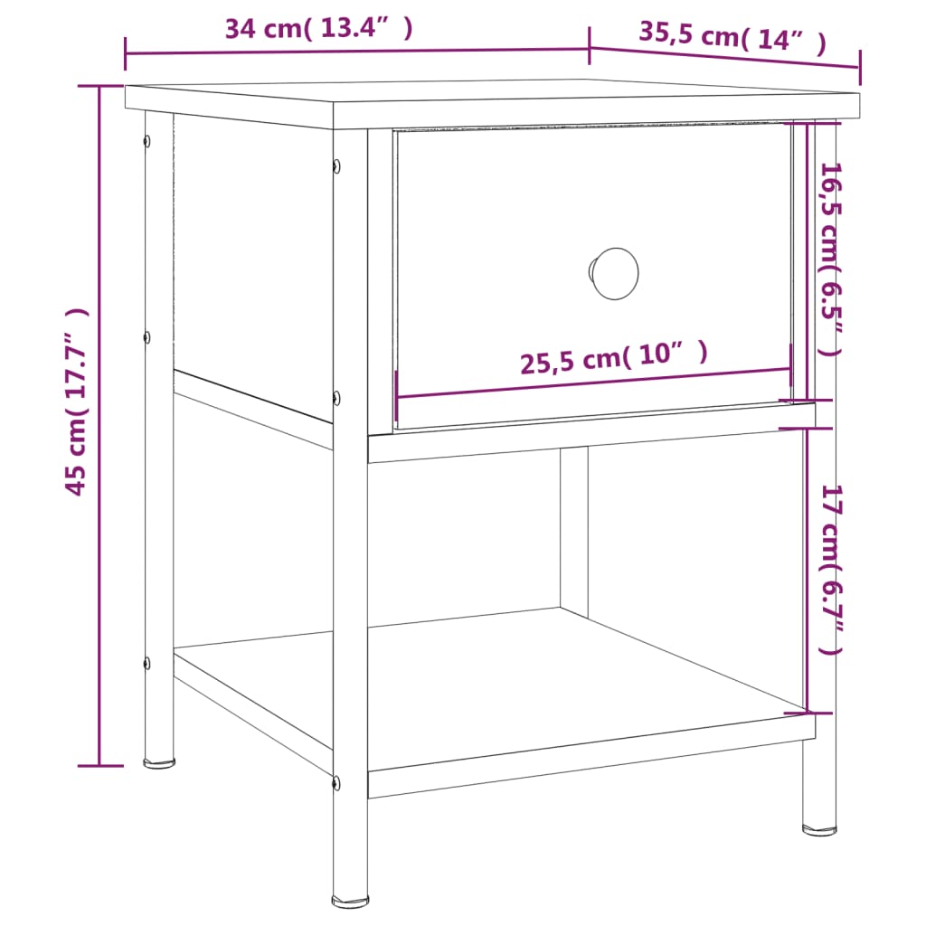 Bedside Table Black 34x35.5x45 cm Engineered Wood