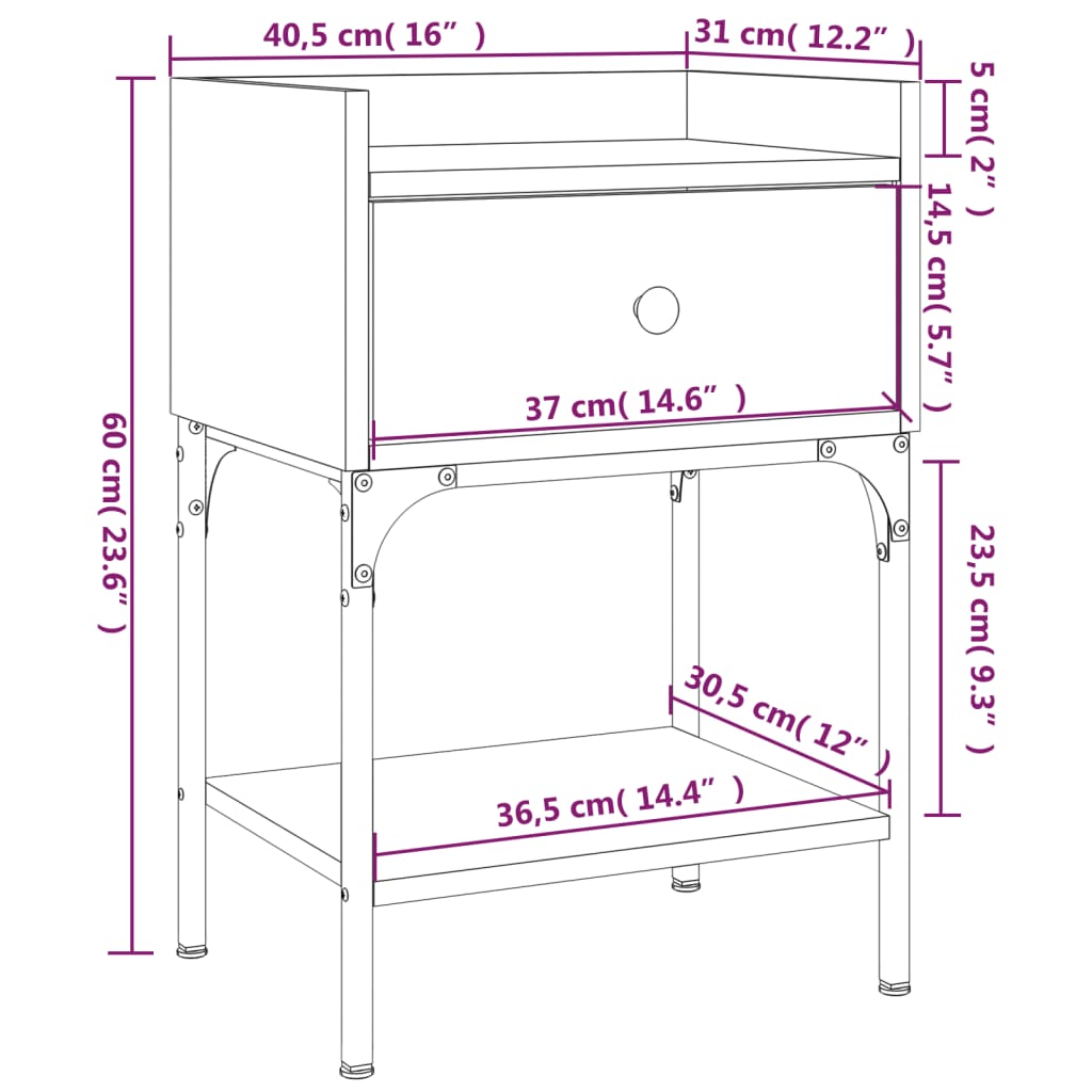 Bedside Table Grey Sonoma 40.5x31x60 cm Engineered Wood