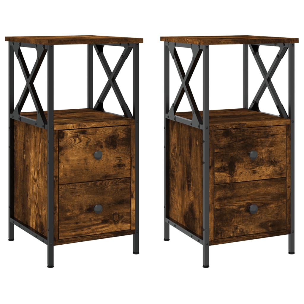 Bedside Cabinets 2 pcs Smoked Oak 34x35.5x70 cm Engineered Wood