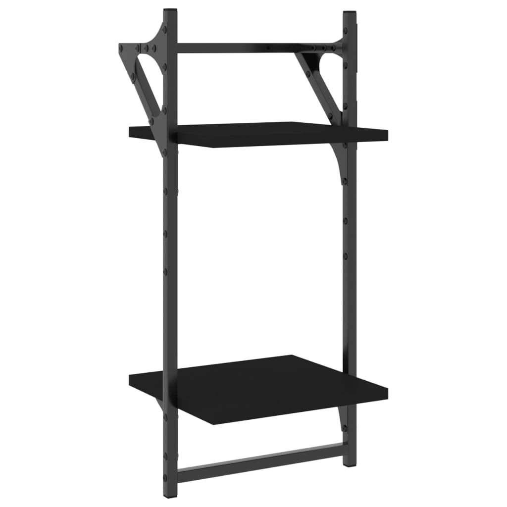 6 Piece Wall Shelf Set with Bars Black Engineered Wood