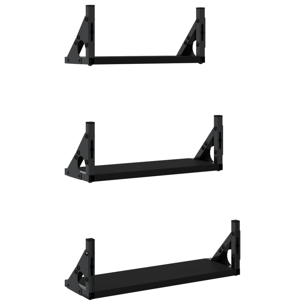 3 Piece Wall Shelf Set Black Engineered Wood