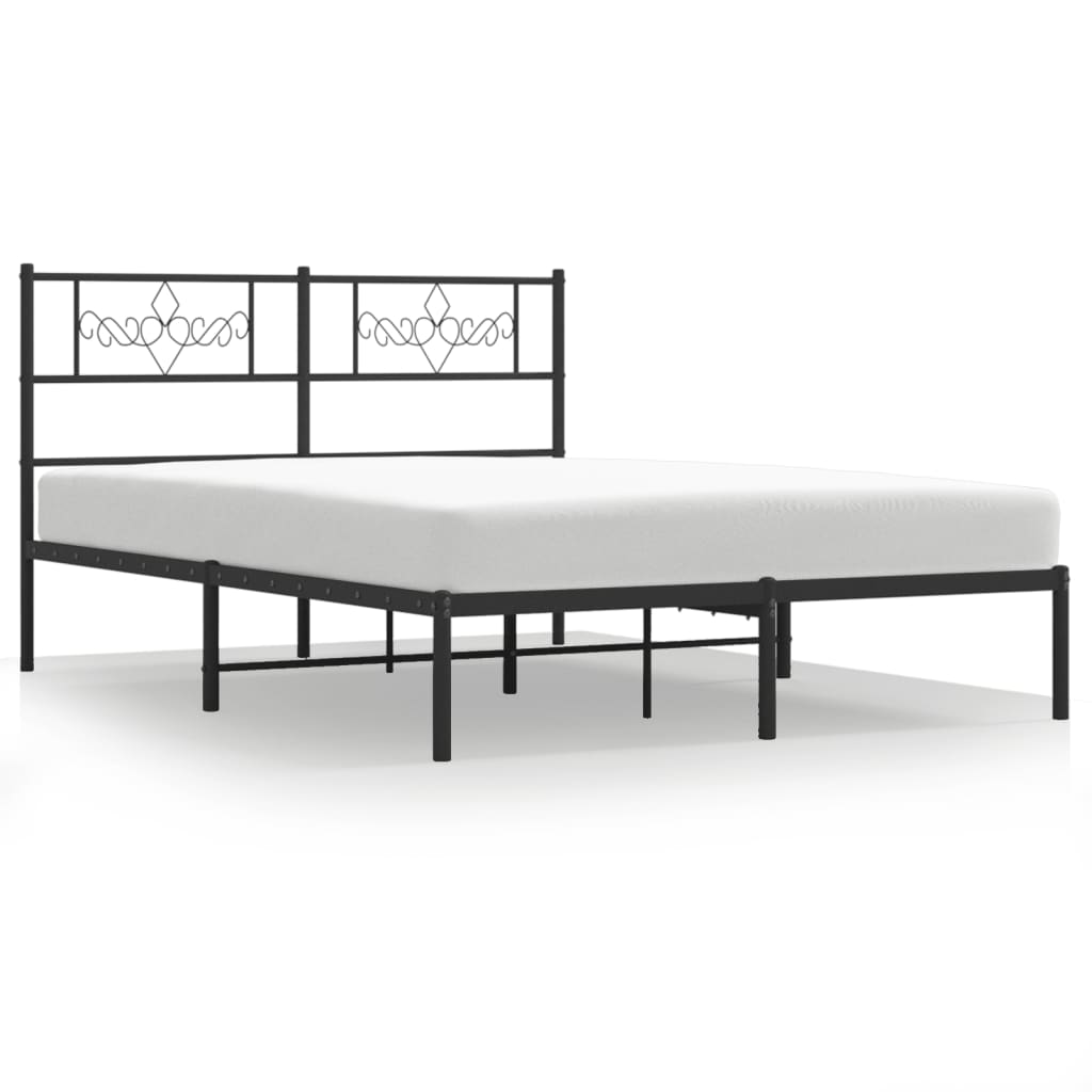 Metal Bed Frame with Headboard Black 135x190 cm