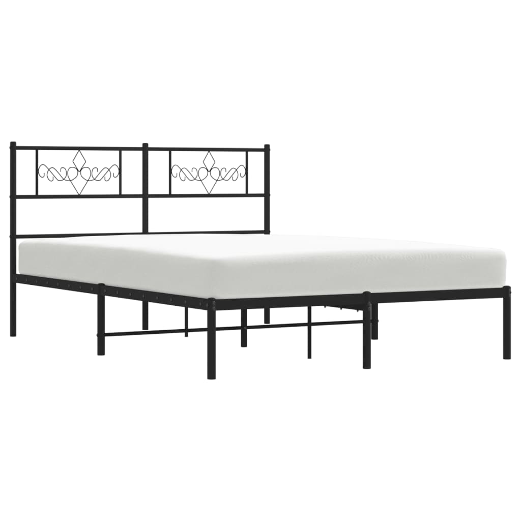 Metal Bed Frame with Headboard Black 135x190 cm