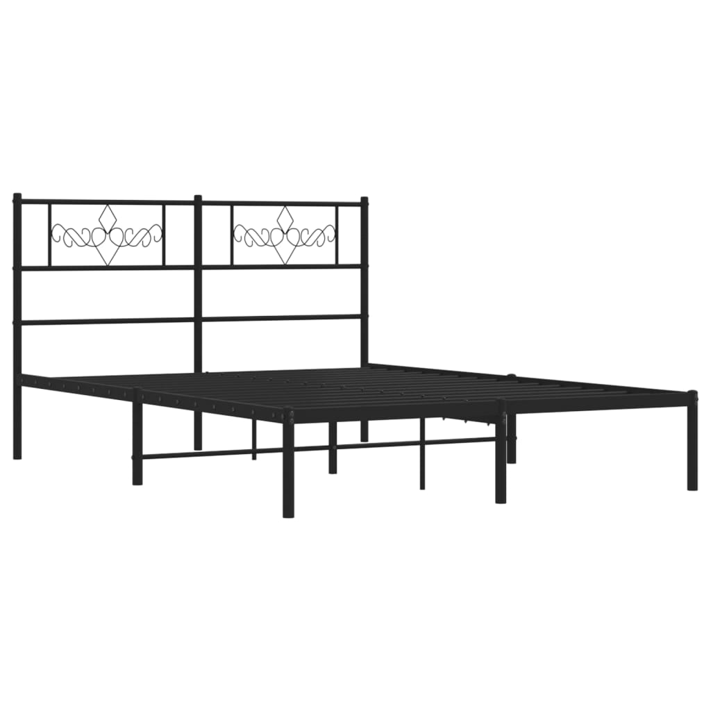 Metal Bed Frame with Headboard Black 135x190 cm