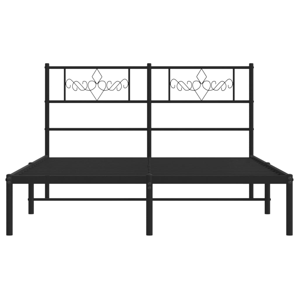 Metal Bed Frame with Headboard Black 135x190 cm