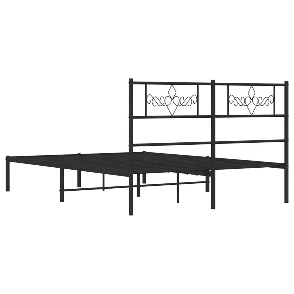 Metal Bed Frame with Headboard Black 135x190 cm