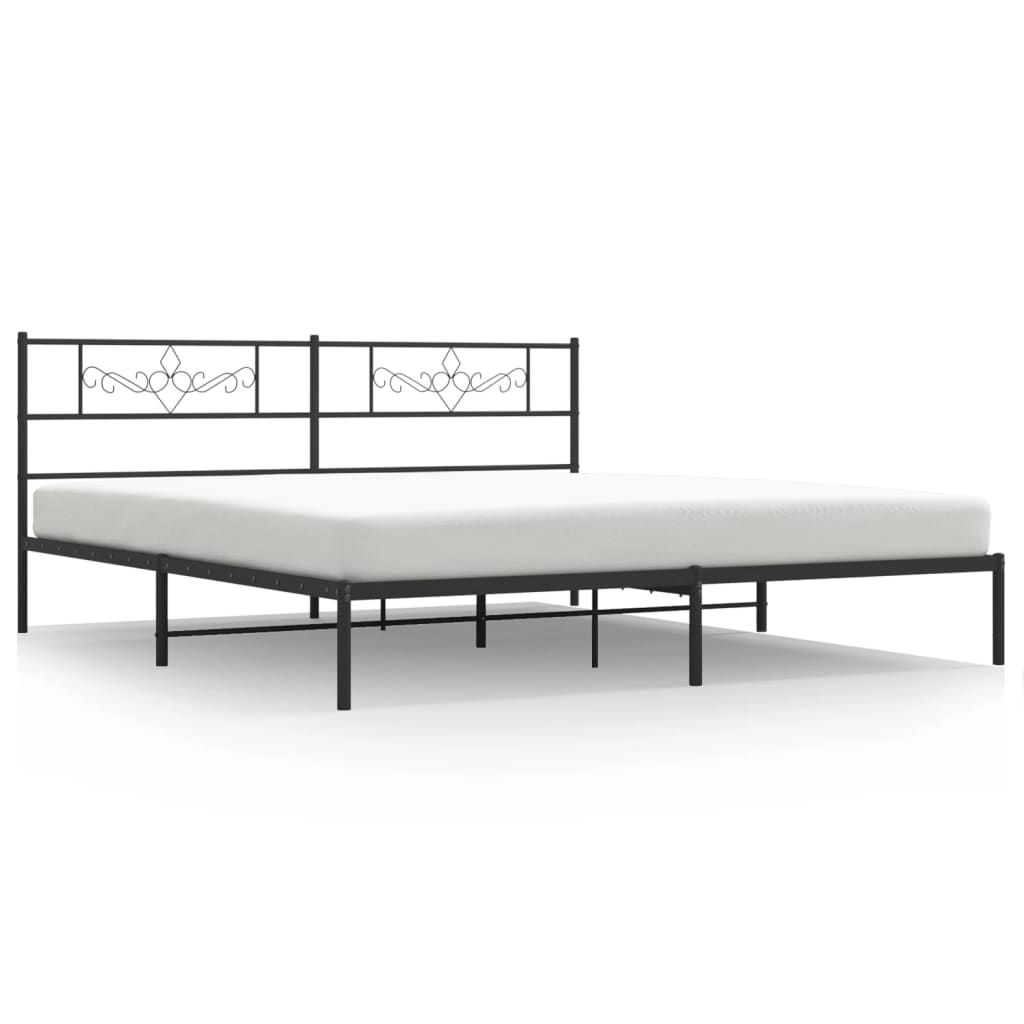 Metal Bed Frame with Headboard Black 183x203 cm King Size