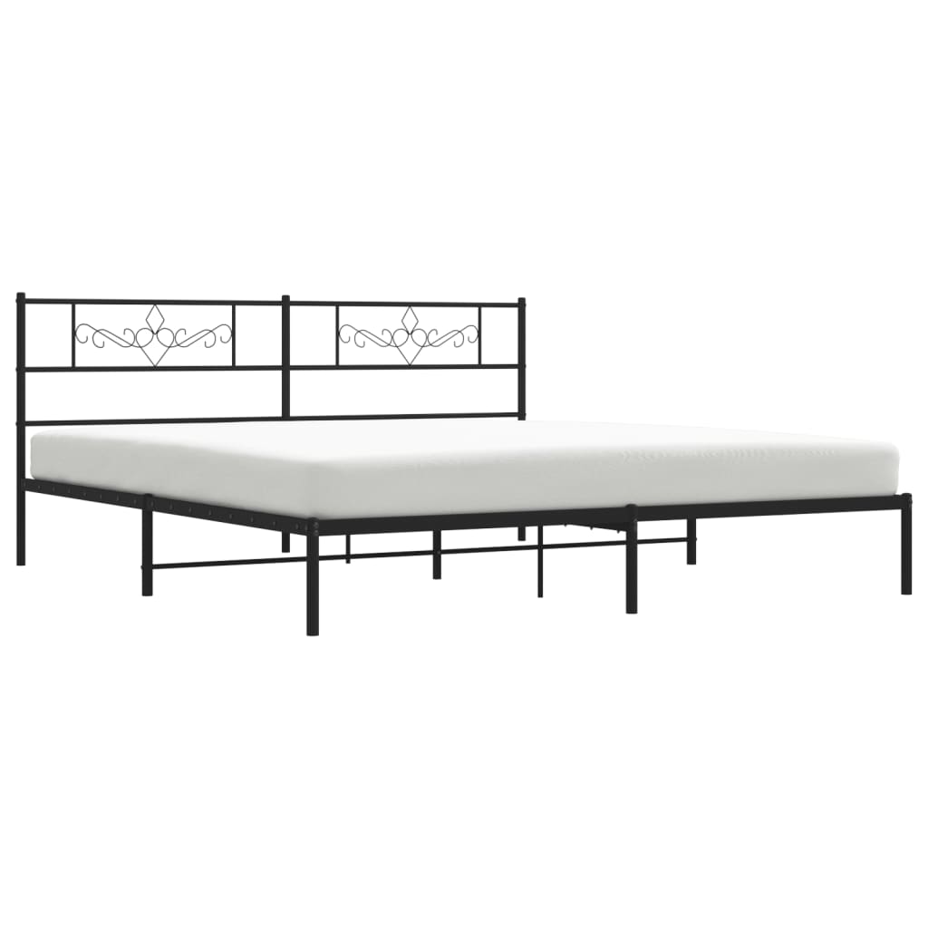 Metal Bed Frame with Headboard Black 183x203 cm King Size