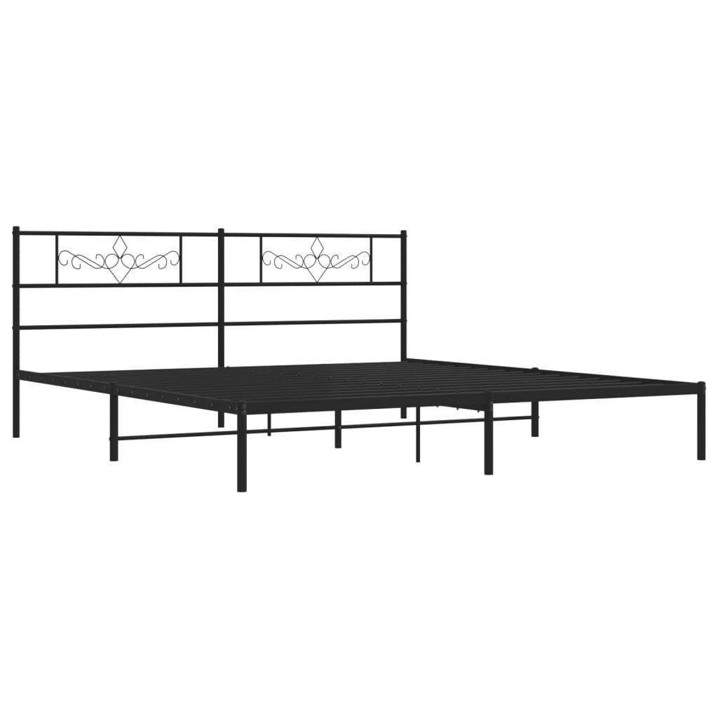 Metal Bed Frame with Headboard Black 183x203 cm King Size