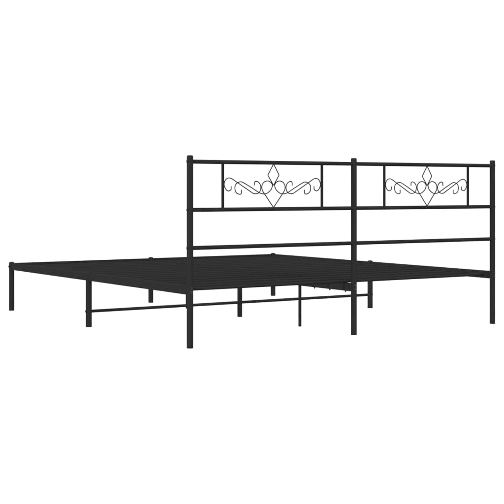 Metal Bed Frame with Headboard Black 183x203 cm King Size