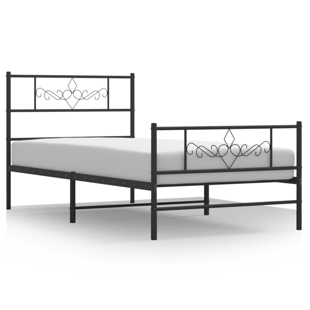 Metal Bed Frame with Headboard and Footboard Black 92x187 cm Single Size