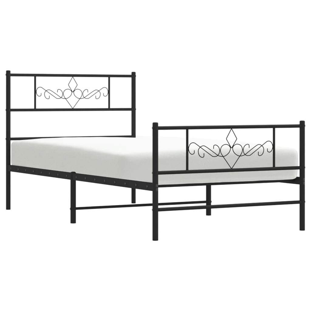 Metal Bed Frame with Headboard and Footboard Black 92x187 cm Single Size