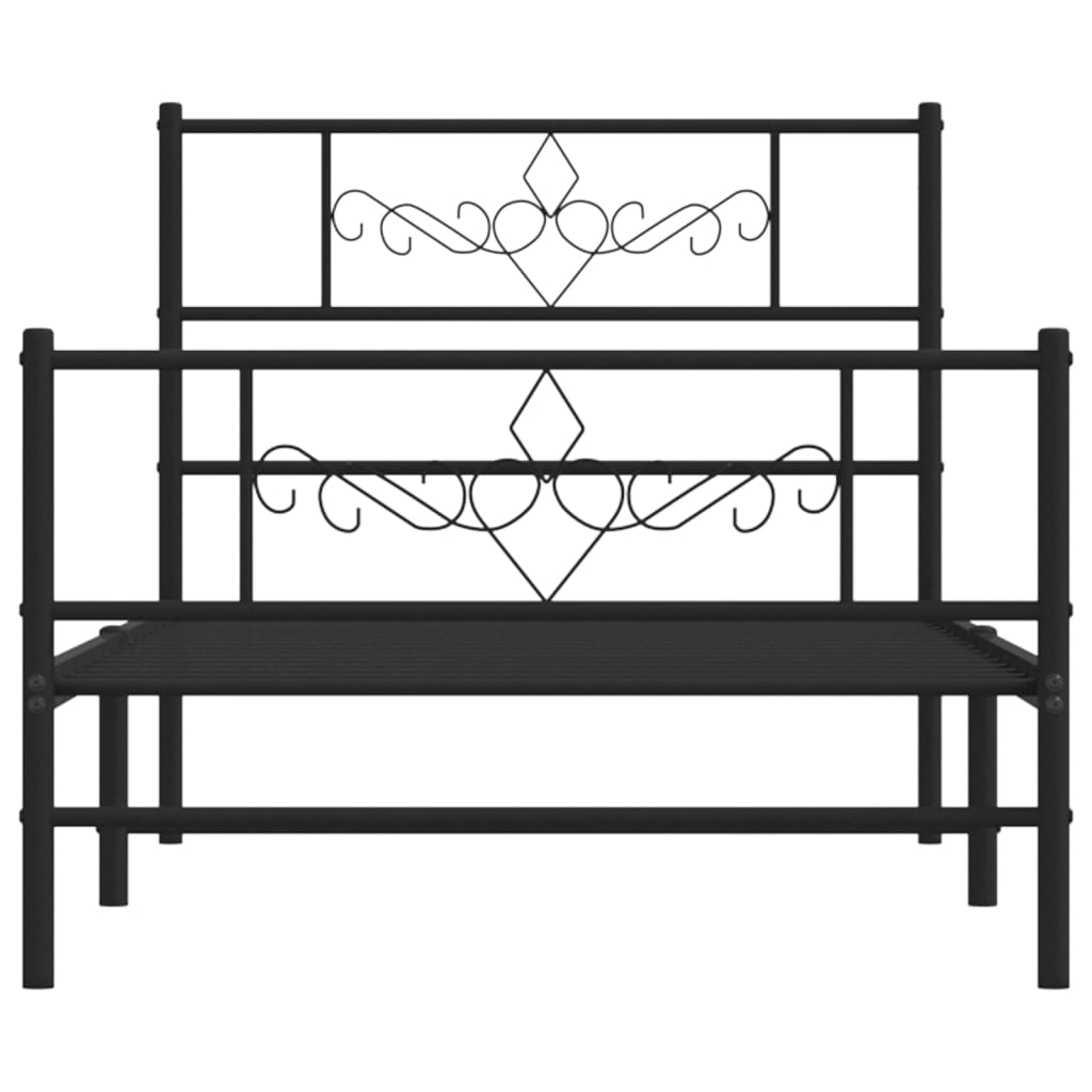 Metal Bed Frame with Headboard and Footboard Black 92x187 cm Single Size