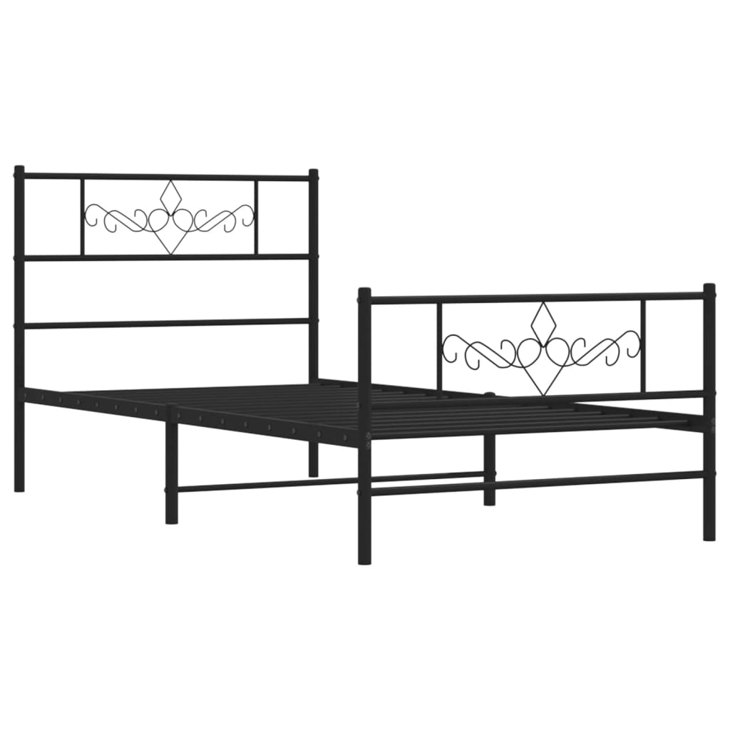 Metal Bed Frame with Headboard and Footboard Black 92x187 cm Single Size