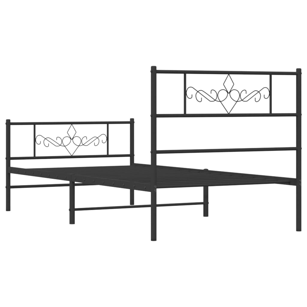 Metal Bed Frame with Headboard and Footboard Black 92x187 cm Single Size