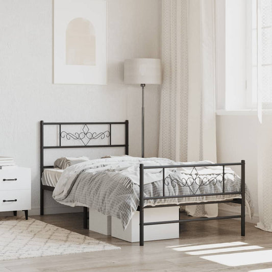 Metal Bed Frame with Headboard and Footboard Black 92x187 cm Single Size