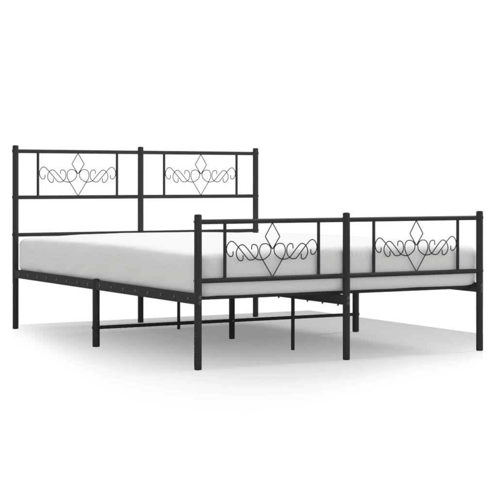 Metal Bed Frame with Headboard and Footboard Black 135x190 cm