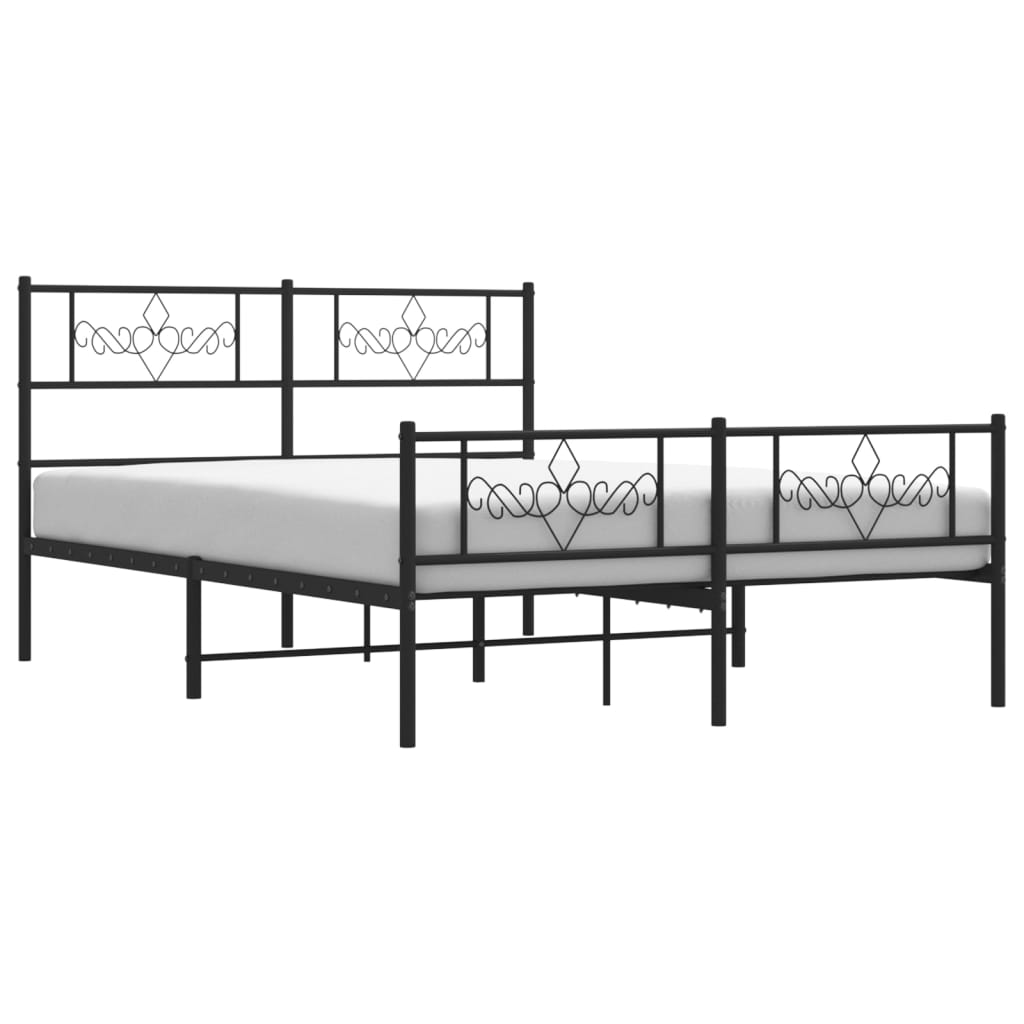 Metal Bed Frame with Headboard and Footboard Black 135x190 cm