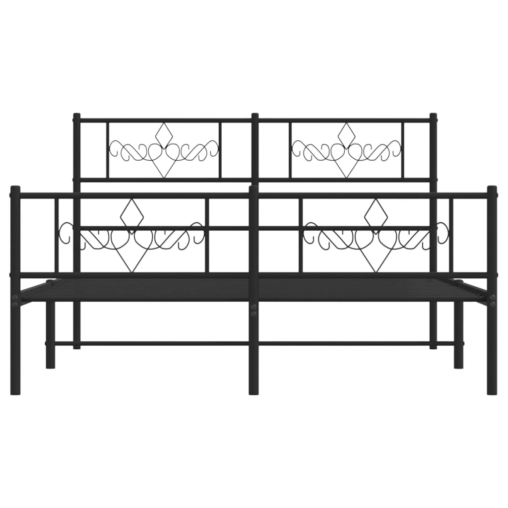 Metal Bed Frame with Headboard and Footboard Black 135x190 cm