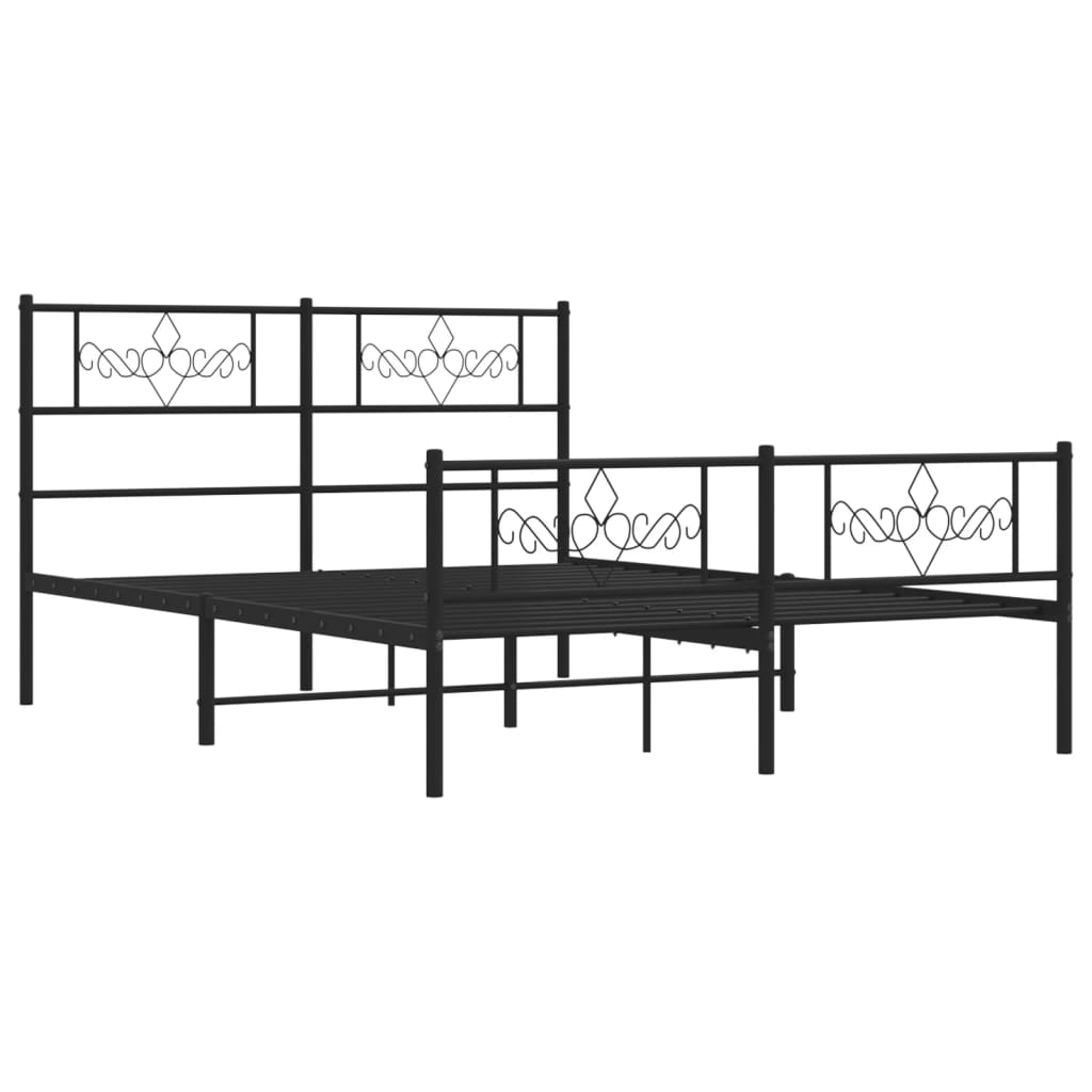 Metal Bed Frame with Headboard and Footboard Black 135x190 cm