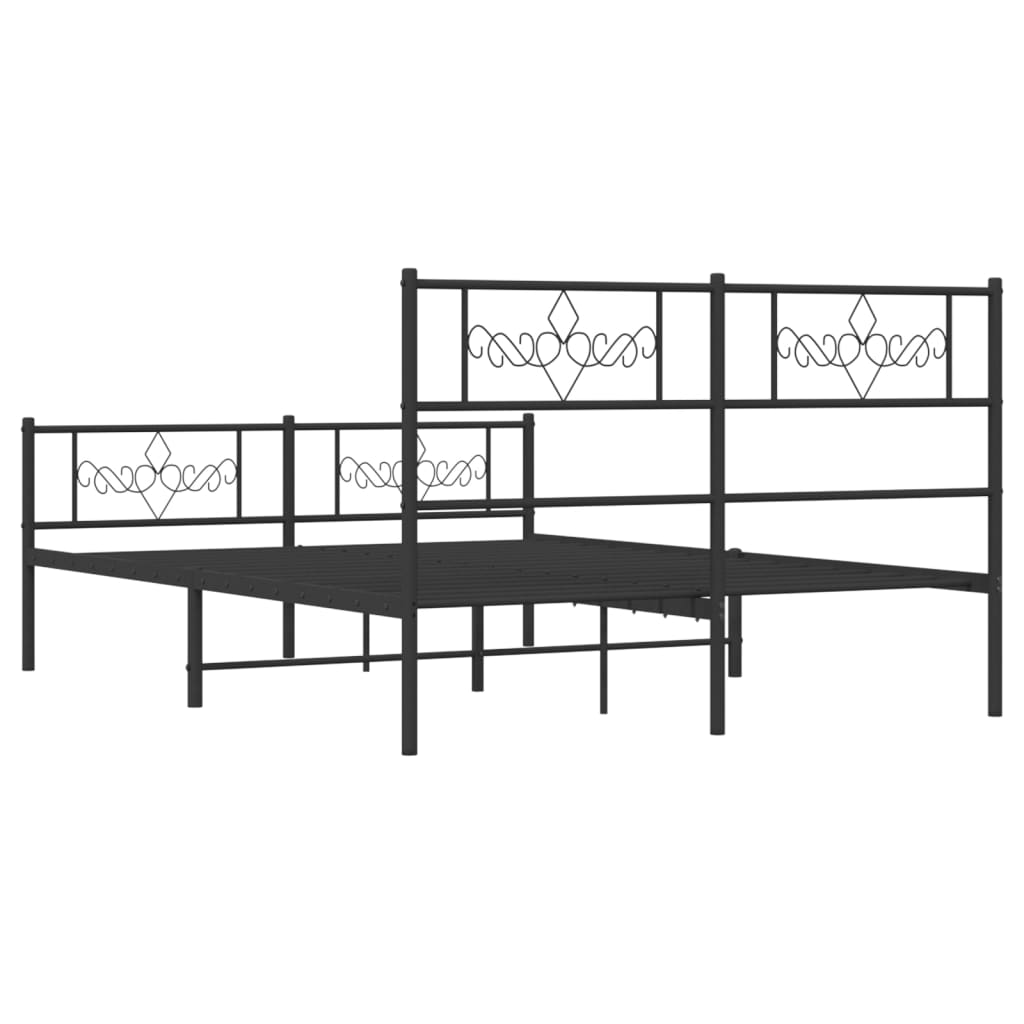 Metal Bed Frame with Headboard and Footboard Black 135x190 cm