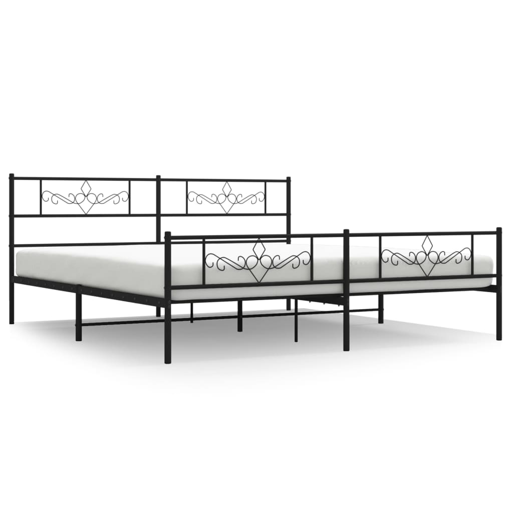 Metal Bed Frame with Headboard and Footboard Black 183x203 cm King Size