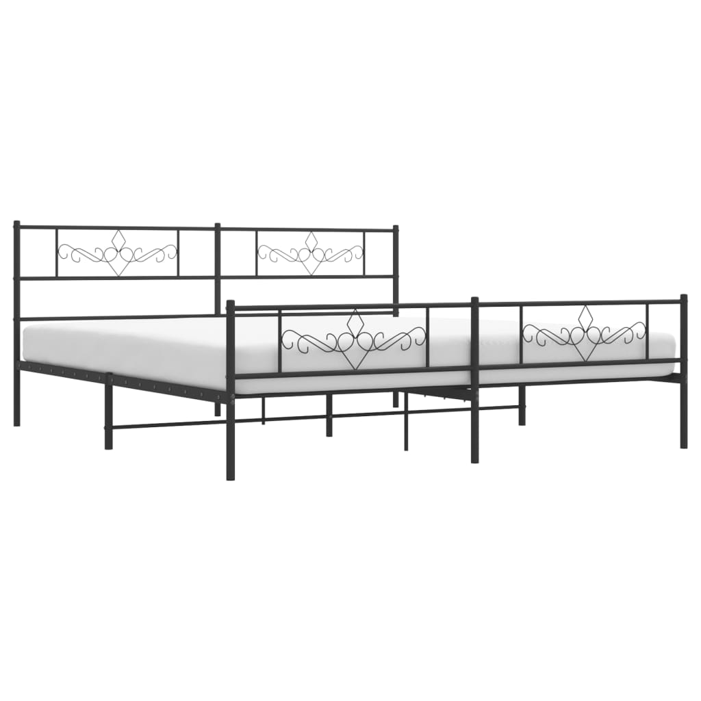 Metal Bed Frame with Headboard and Footboard Black 183x203 cm King Size