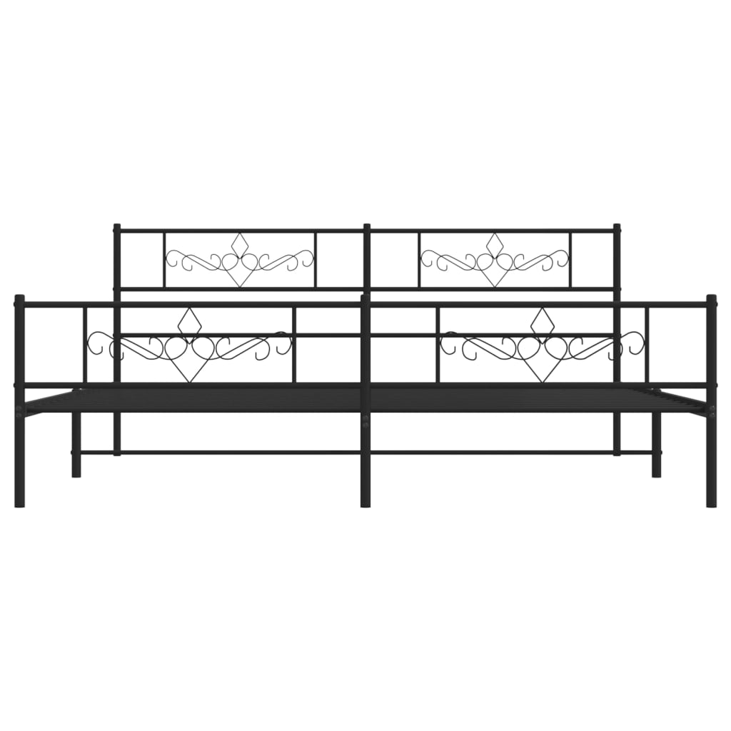 Metal Bed Frame with Headboard and Footboard Black 183x203 cm King Size