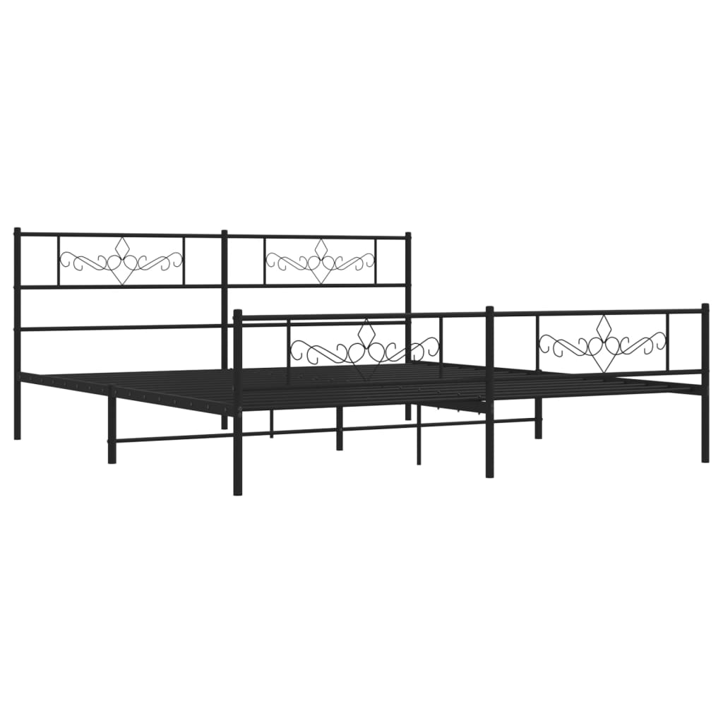 Metal Bed Frame with Headboard and Footboard Black 183x203 cm King Size