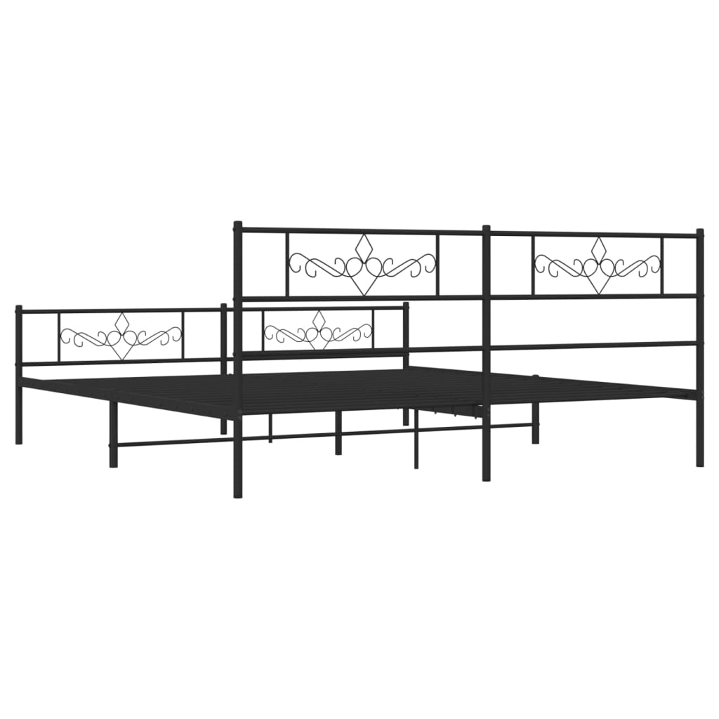 Metal Bed Frame with Headboard and Footboard Black 183x203 cm King Size