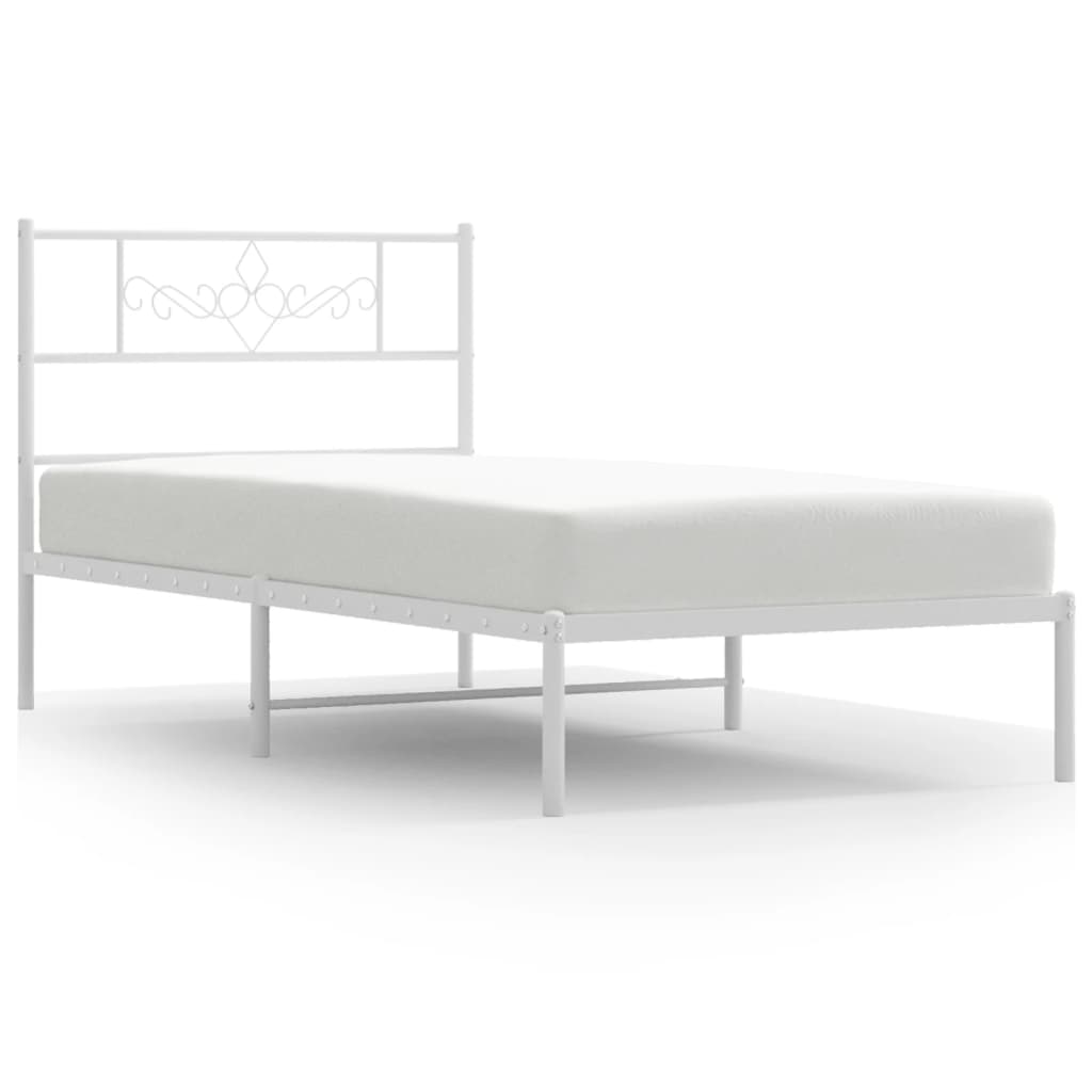 Metal Bed Frame with Headboard White 92x187 cm Single Size