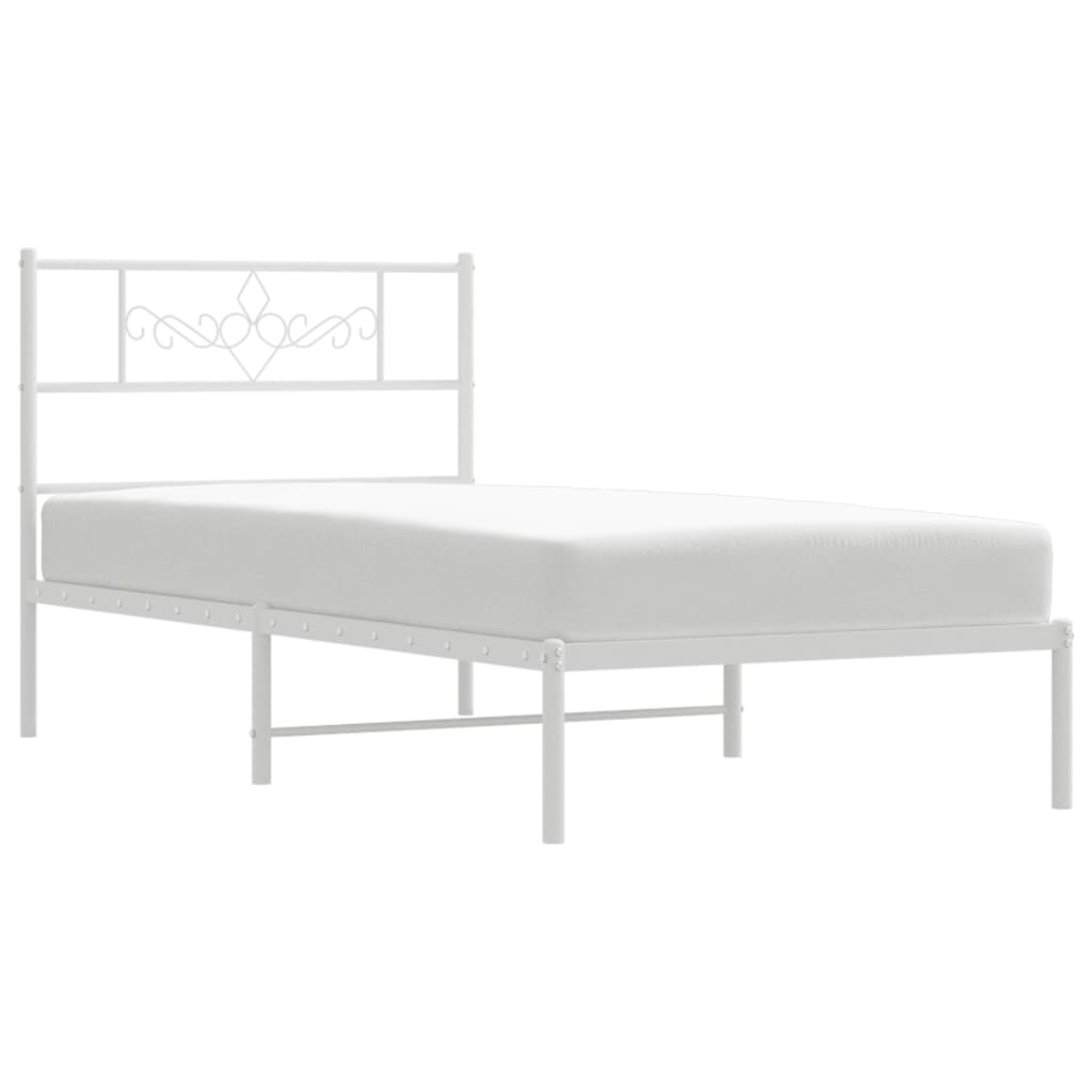 Metal Bed Frame with Headboard White 92x187 cm Single Size