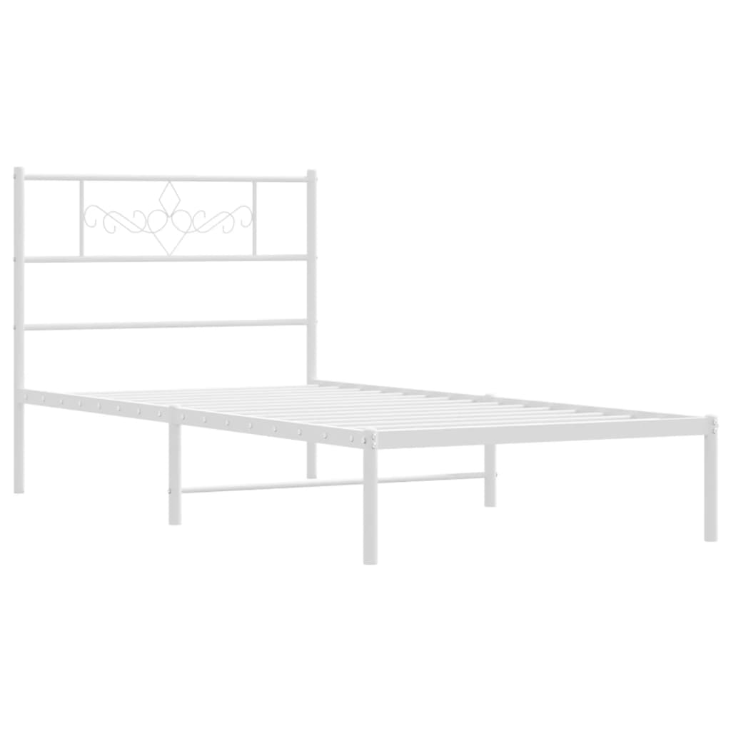 Metal Bed Frame with Headboard White 92x187 cm Single Size