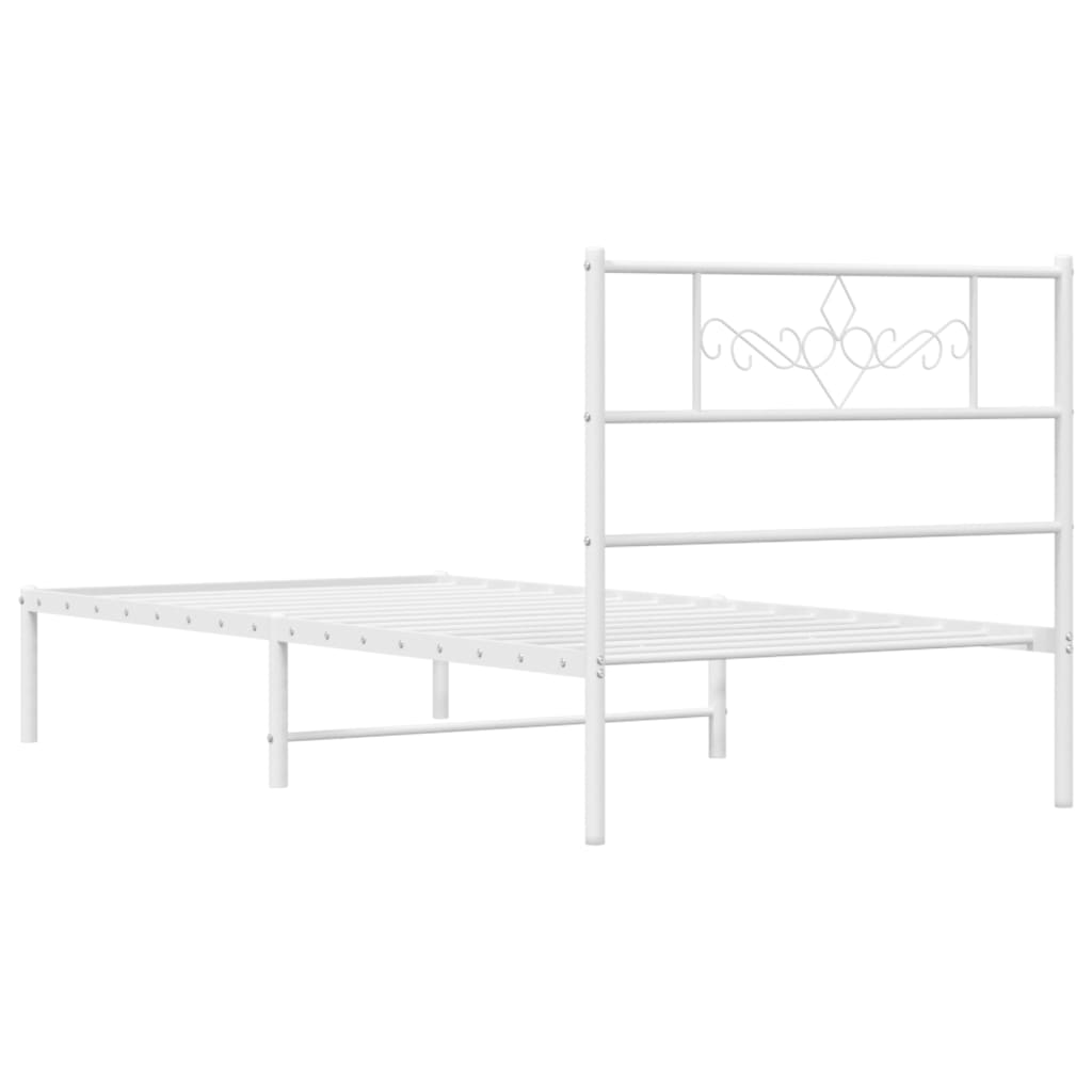 Metal Bed Frame with Headboard White 92x187 cm Single Size