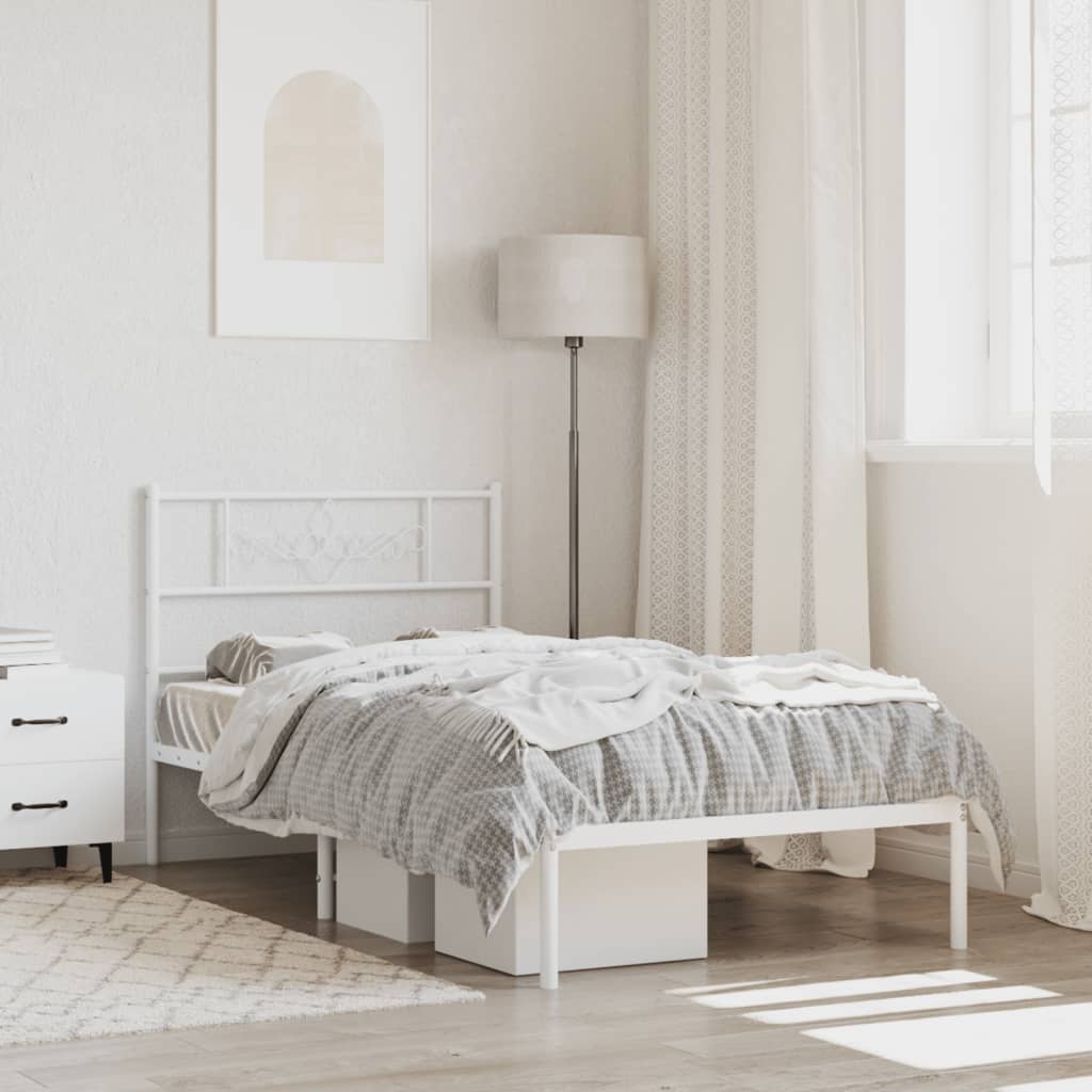 Metal Bed Frame with Headboard White 92x187 cm Single Size