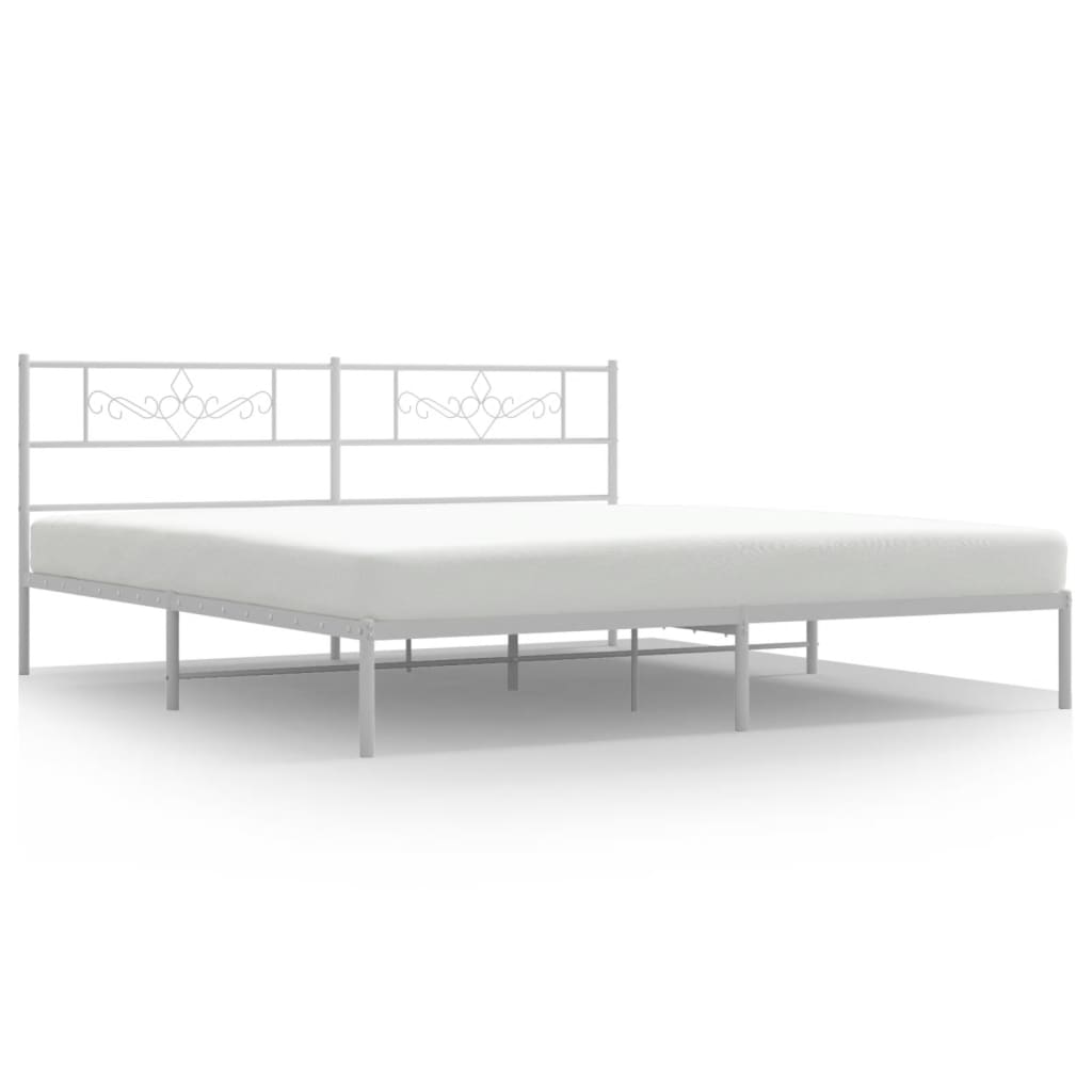 Metal Bed Frame with Headboard White 183x203 cm King Size