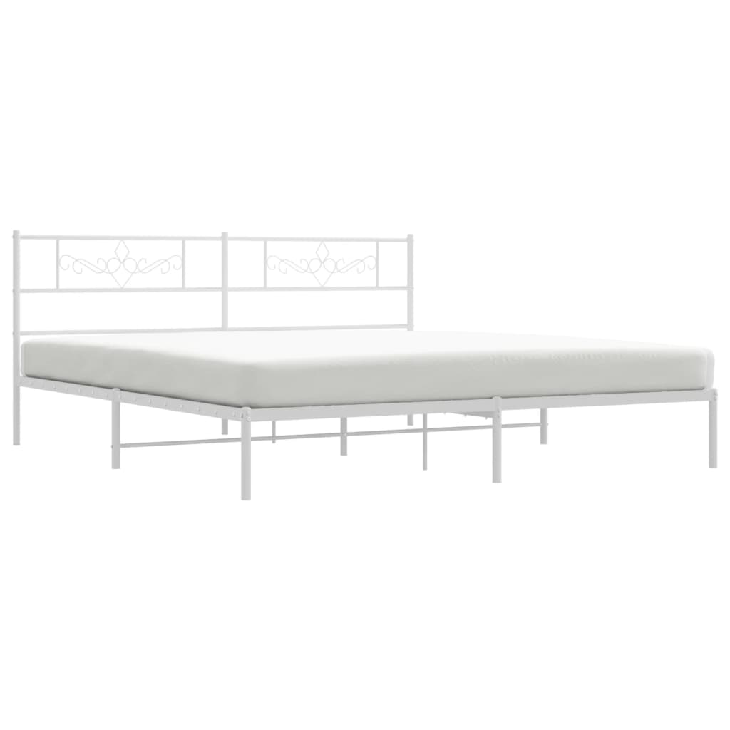 Metal Bed Frame with Headboard White 183x203 cm King Size