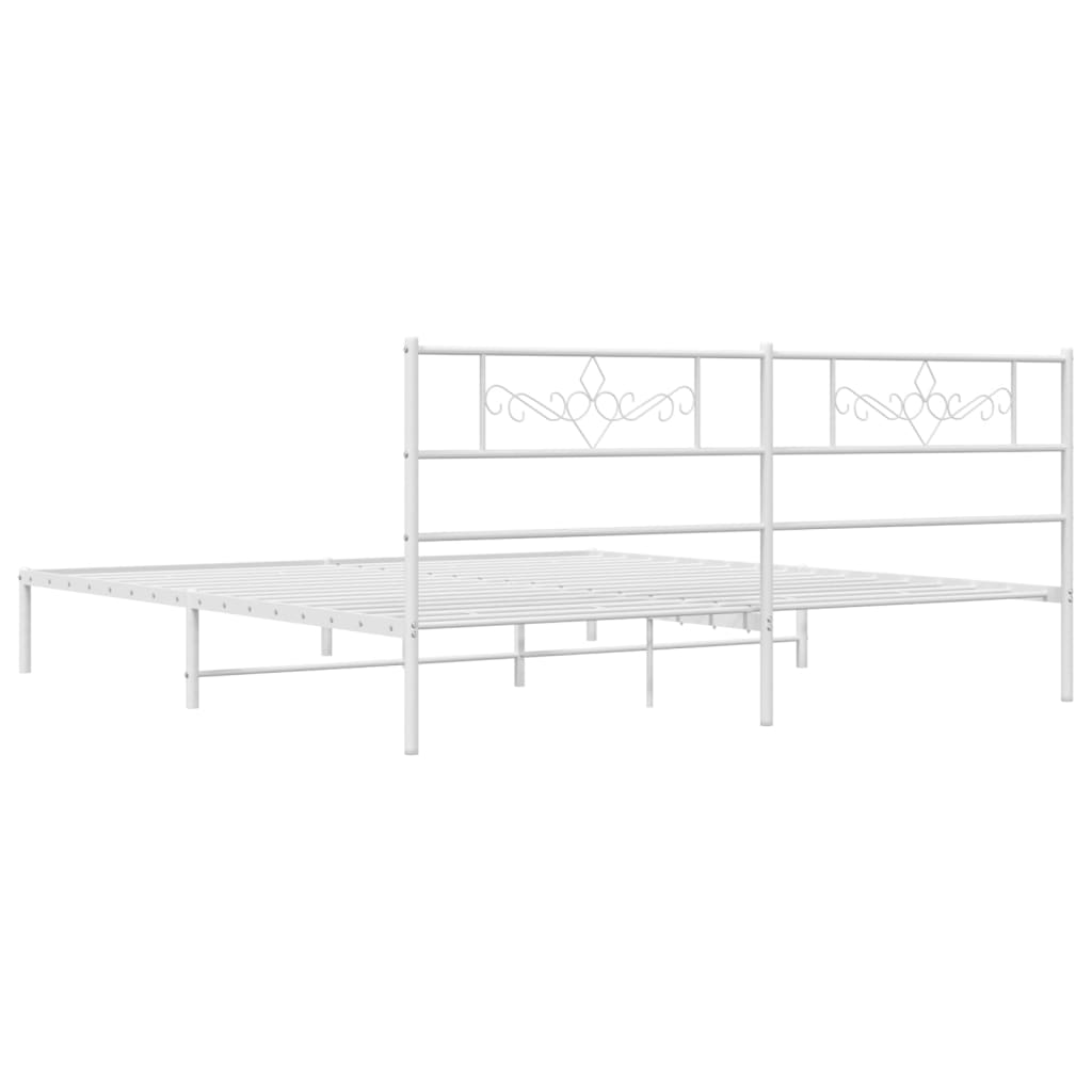 Metal Bed Frame with Headboard White 183x203 cm King Size