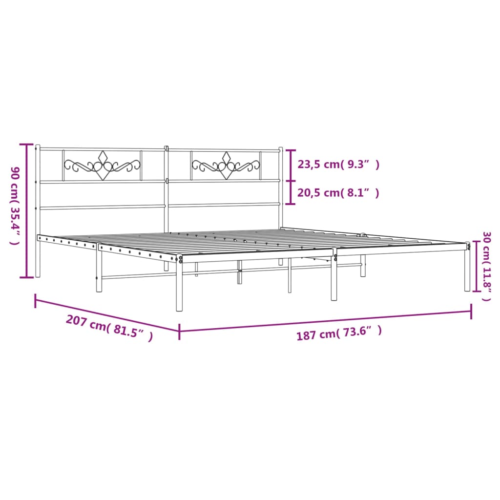 Metal Bed Frame with Headboard White 183x203 cm King Size