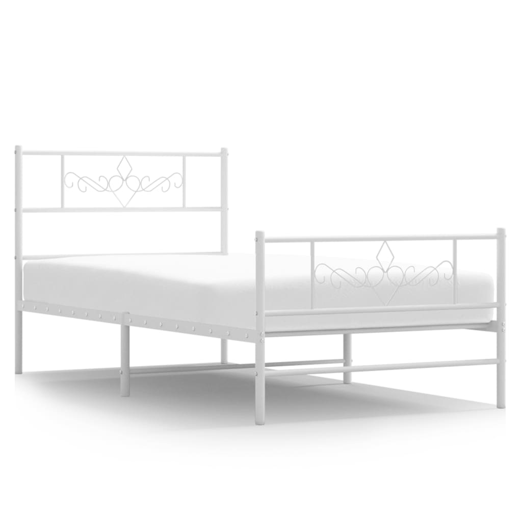 Metal Bed Frame with Headboard and Footboard White 92x187 cm Single Size