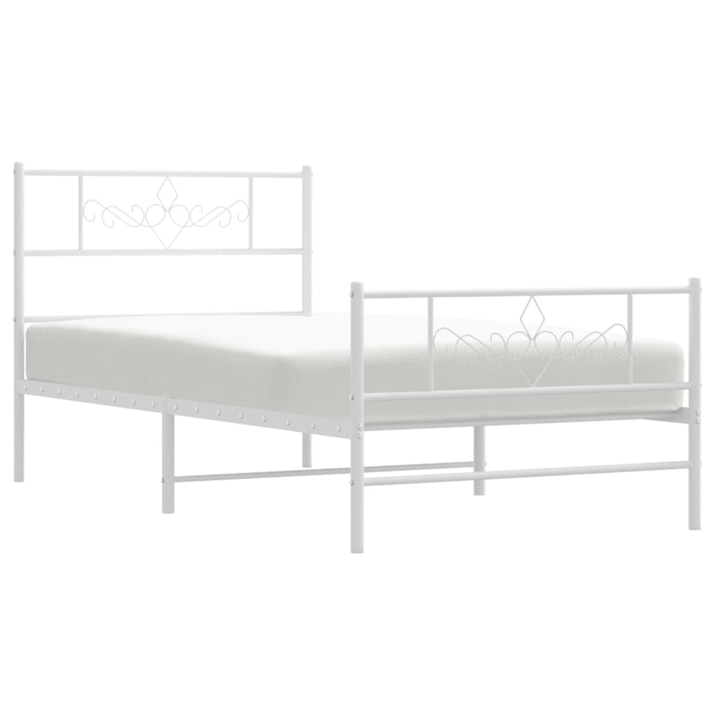 Metal Bed Frame with Headboard and Footboard White 92x187 cm Single Size