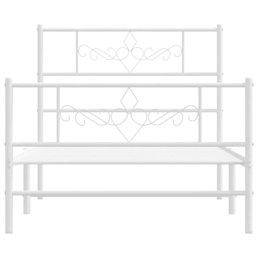 Metal Bed Frame with Headboard and Footboard White 92x187 cm Single Size