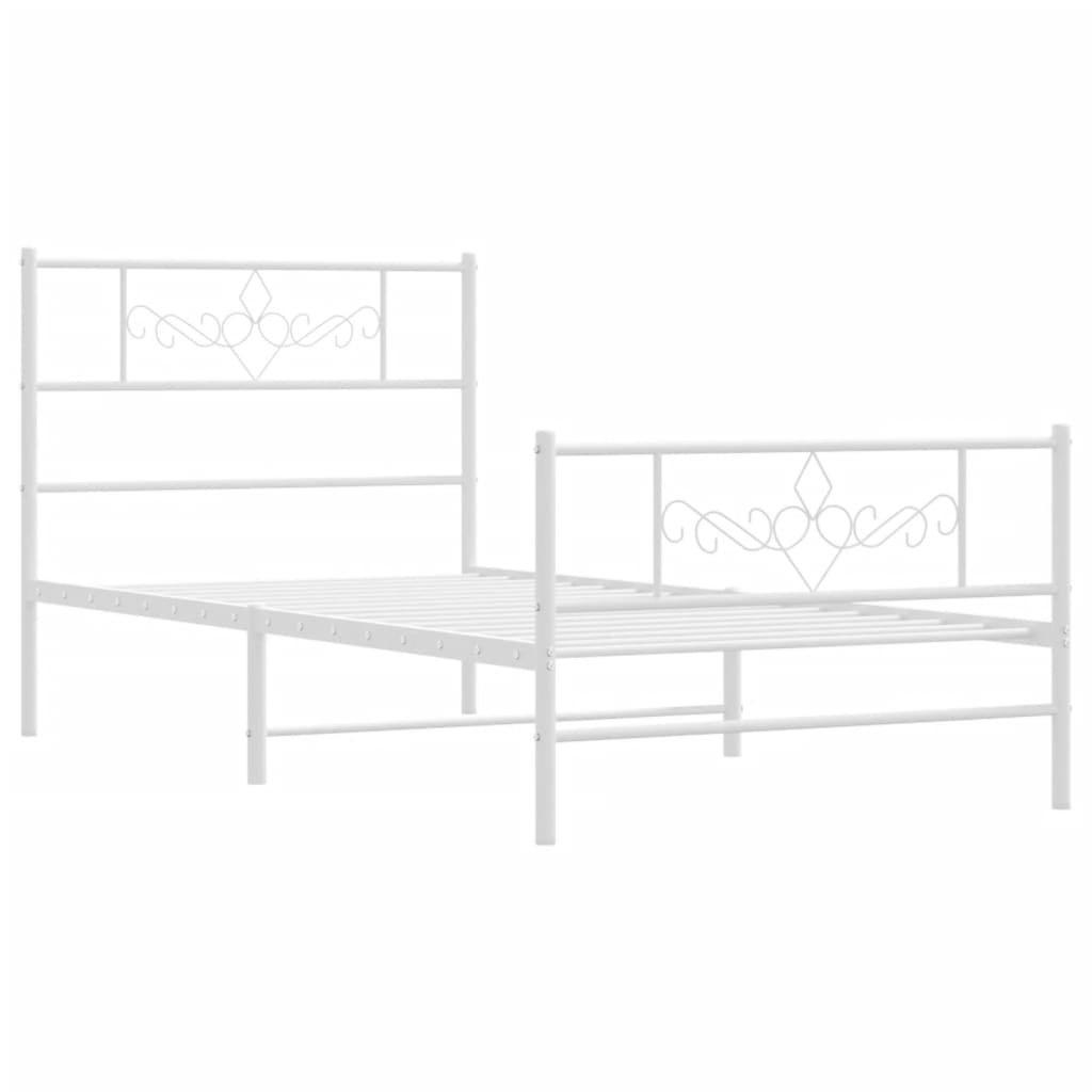 Metal Bed Frame with Headboard and Footboard White 92x187 cm Single Size