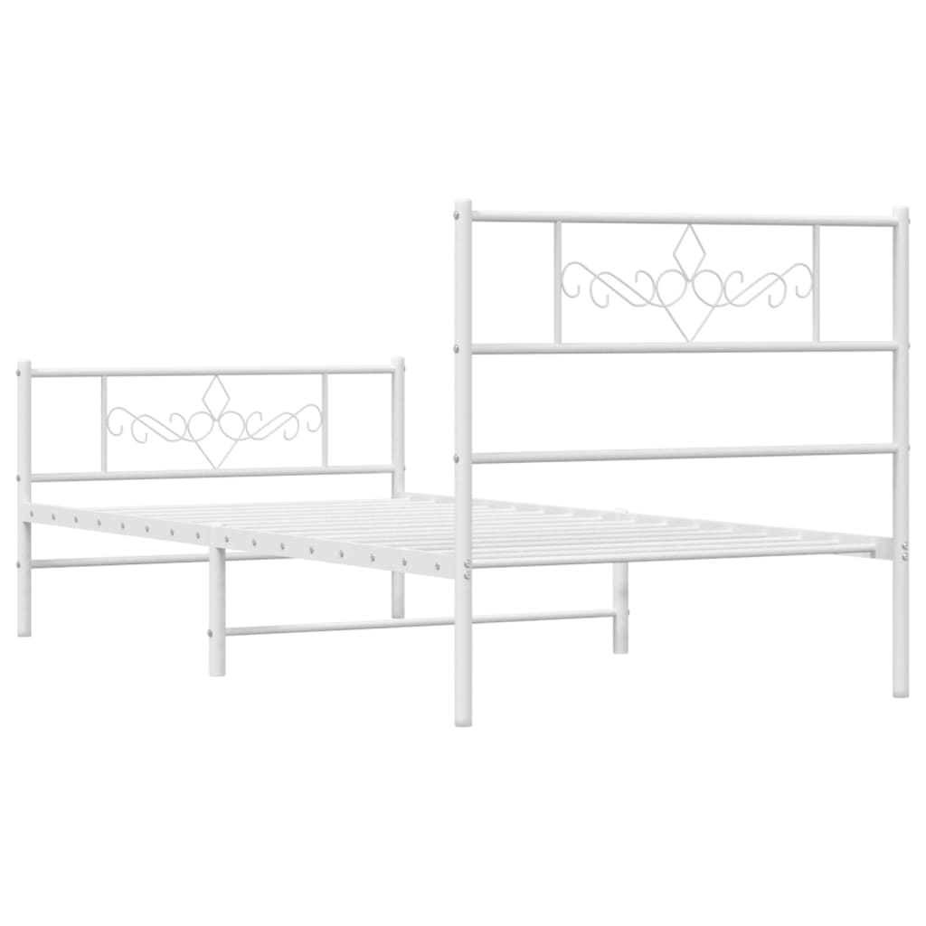 Metal Bed Frame with Headboard and Footboard White 92x187 cm Single Size