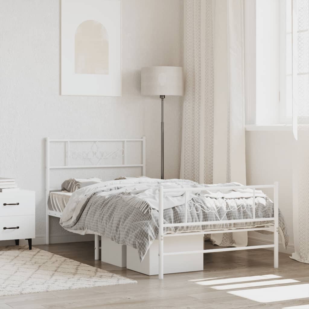 Metal Bed Frame with Headboard and Footboard White 92x187 cm Single Size